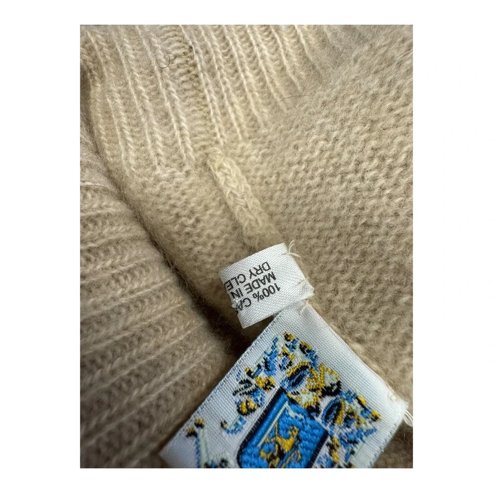 Portolano Beanie Unisex OS Cream Excellent 100% Cashmere Ribbed Knit Winter Hat